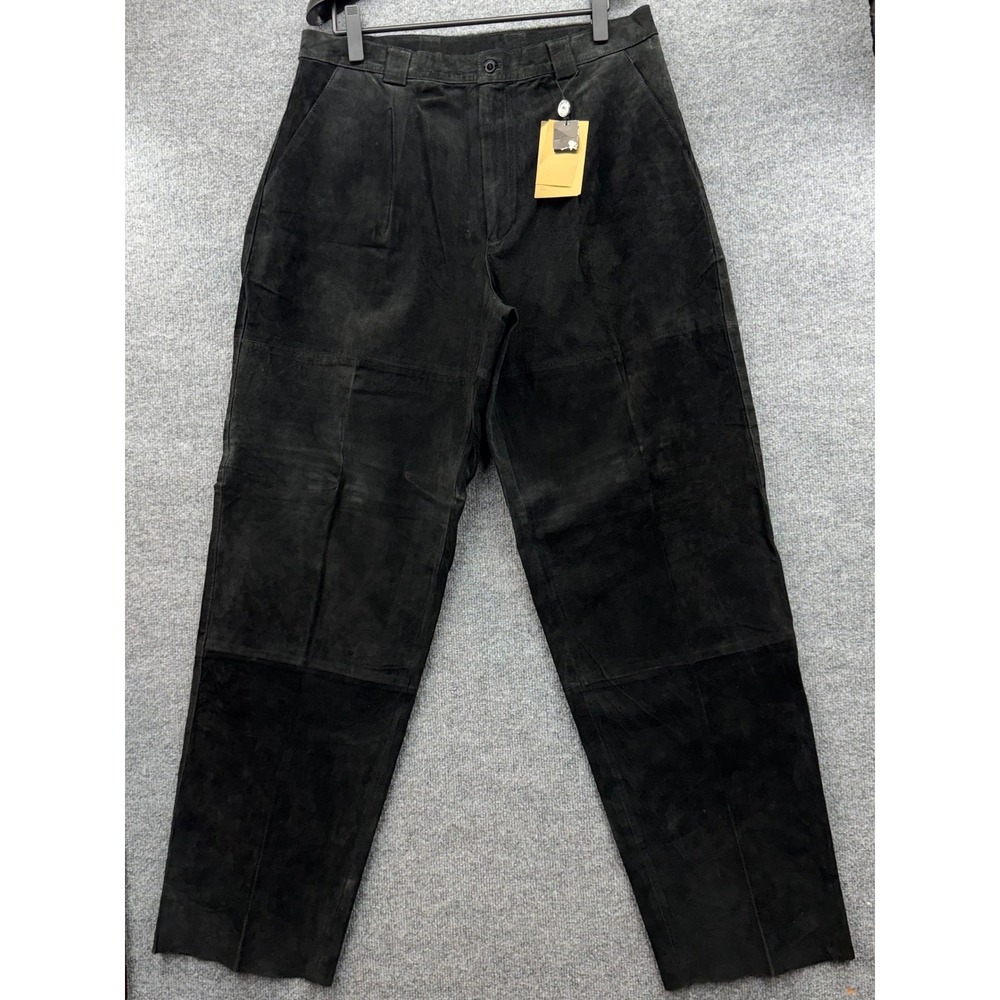 90s Vintage Joey Richi Black Pig Leather Pants‎ Mens Pleated Front Straight Fit